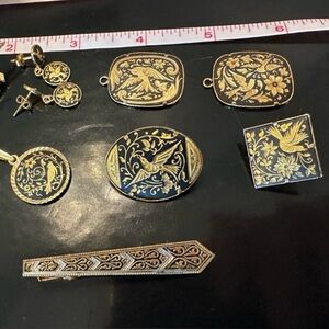 Damascene Toledo Spain Set Brooches Pendants Pins Earrings Collectibles Spanish